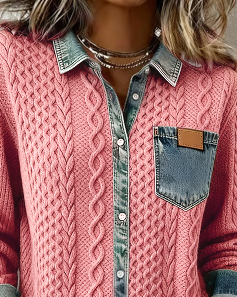 Molly - Long-Sleeve Shirt with Denim Patchwork