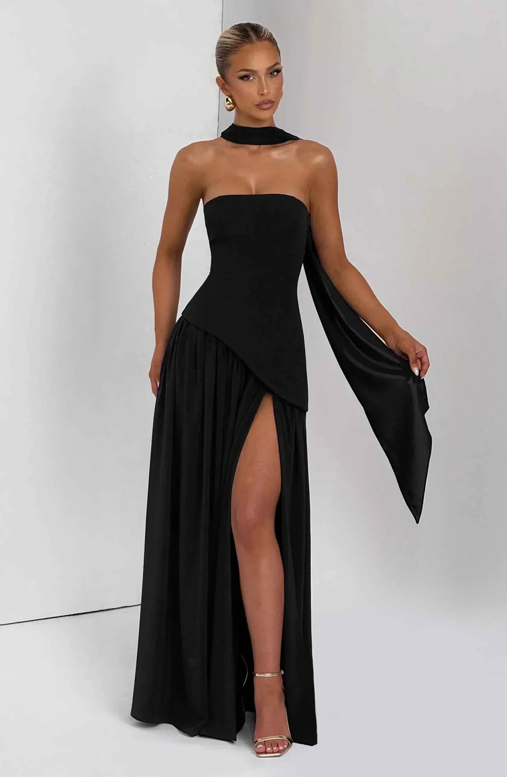 Maliyah | Long Wedding Dress with Slit and Drapery